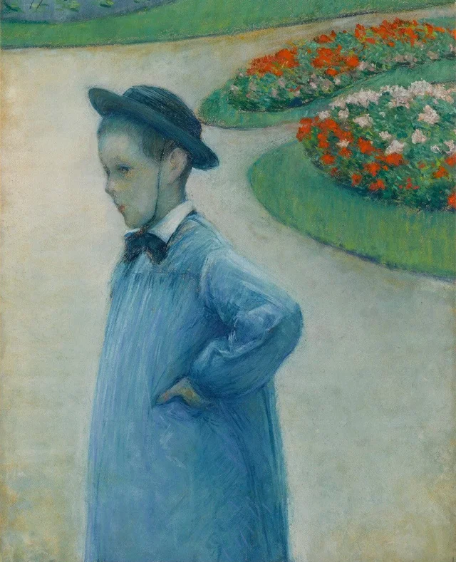 Retrato de Camille Daurelle no jardim de Yerres