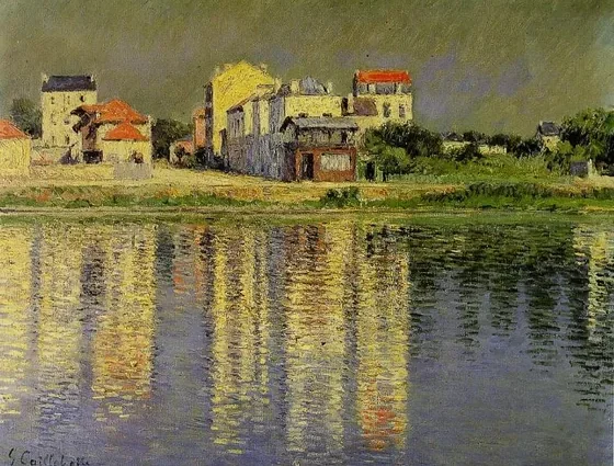 Reflets de maisons dans l'eau de la Seine près d'Argenteuil