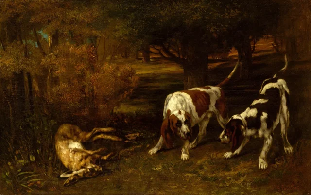 Chiens de chasse avec un lièvre mort, Gustave Courbet