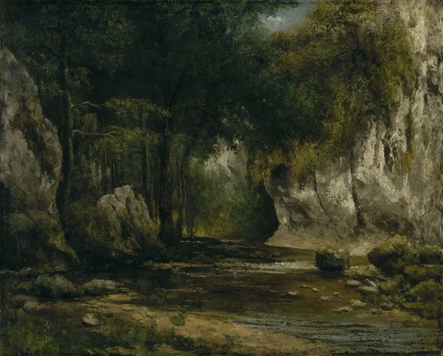 Interior de bosque con arroyo