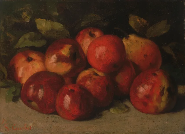 Bodegón con manzanas y pera