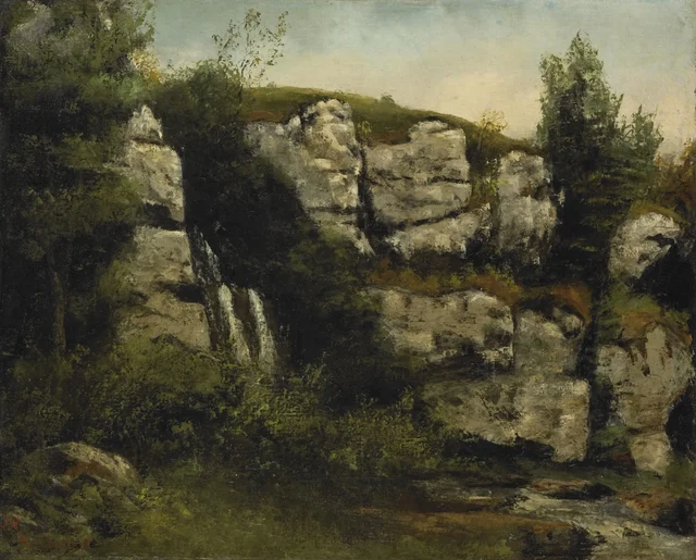 Paisaje de acantilados rocosos con una cascada, Gustave Courbet