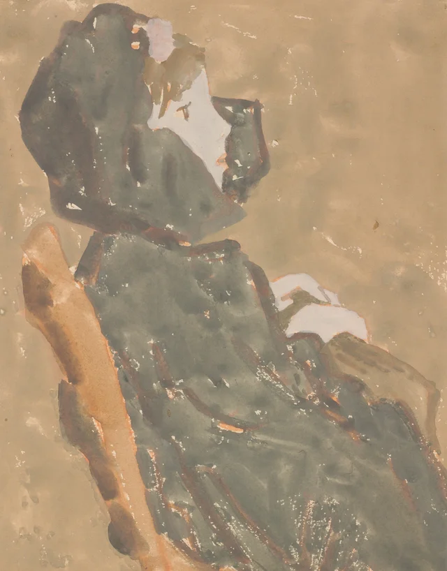 Niña sentada con una capa de cuello alto, Gwen John