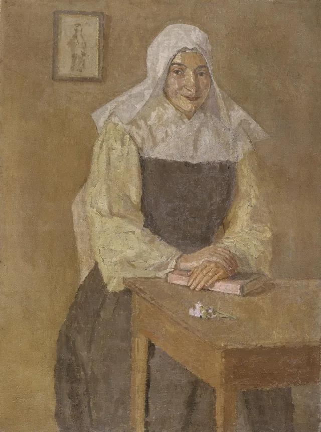 Mère Poussepin assise à une table, Gwen John