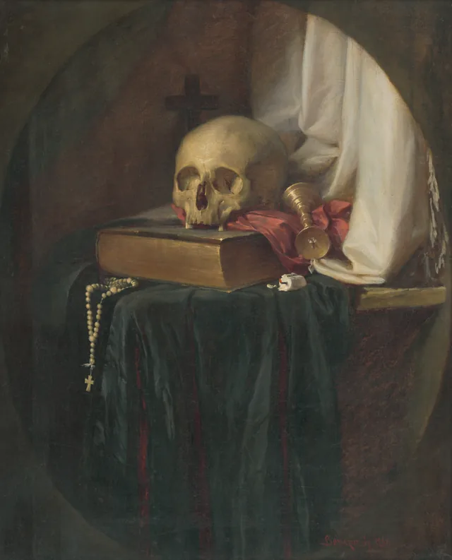 Natureza-morta com crânio e livro, Gyula Benczúr