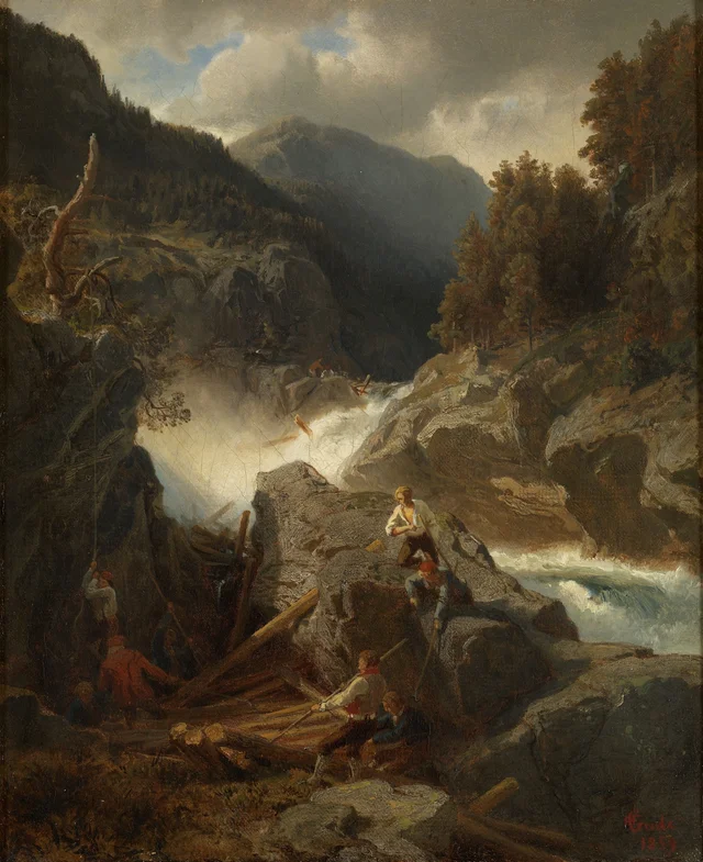 Cascada con leñadores