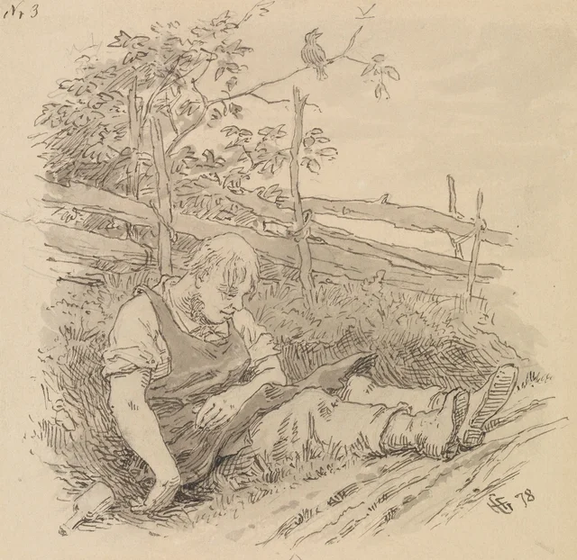 Ilustración para «Una velada en la cocina de un propietario», en P. Chr. Asbjørnsen, Norske folke- og Huldre-Eventyr i Udvalg, Copenhague 1879, Hans Gude