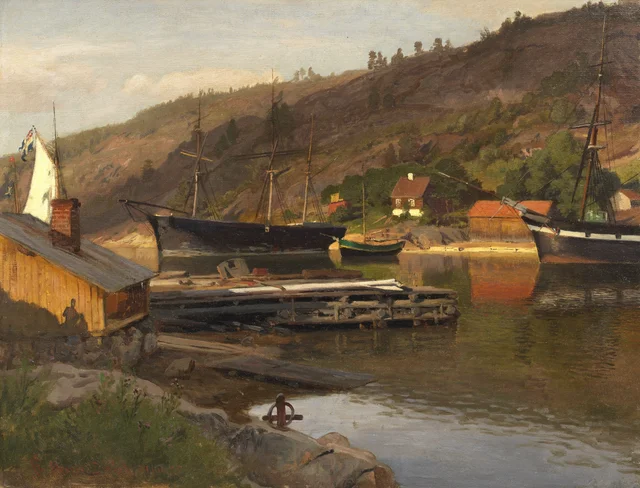 El embarcadero de Husvik, en Drøbak, Hans Gude