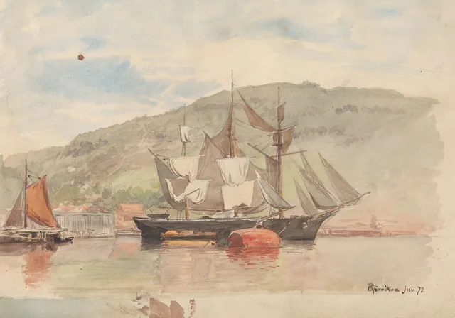 Barco en la bahía de Bjørvika, Hans Gude