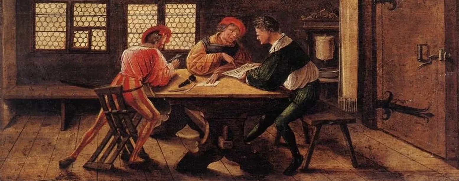 Rótulo de un maestro de escuela (lado de los adultos), Hans Holbein el Joven