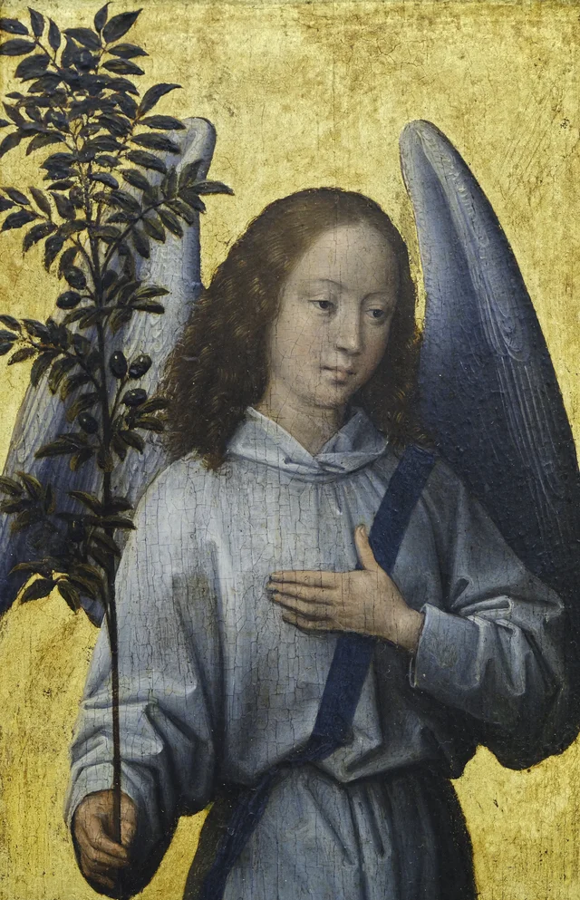 Anjo segurando um ramo de oliveira, Hans Memling