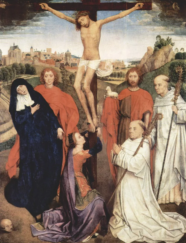 Cristo crucificado com a Virgem, São João Evangelista, São João Batista, Maria Madalena e dois abades cistercienses