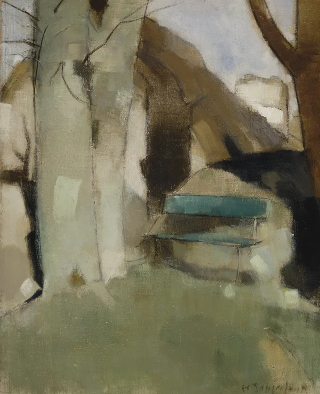 Sombra en el muro II (El banco verde), Helene Schjerfbeck