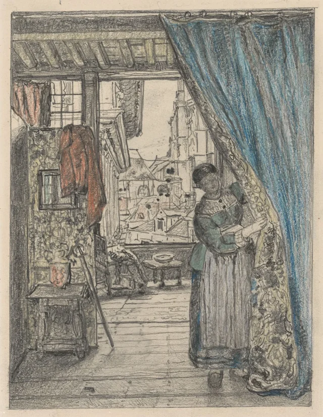 A mulher à cortina da porta