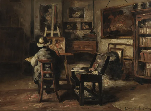 O ateliê de Ferdinand De Braekeleer I, pai do pintor, Henri de Braekeleer