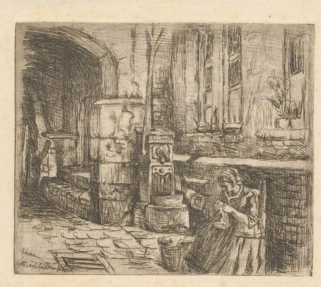 Seamstress at a Water Pump, Henri de Braekeleer