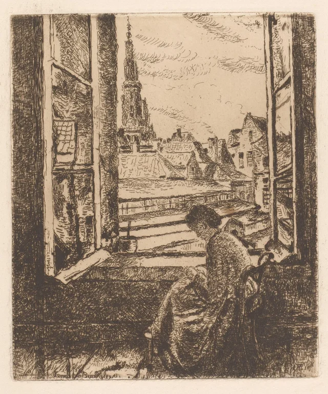 Costureira sentada diante de uma janela aberta, Henri de Braekeleer