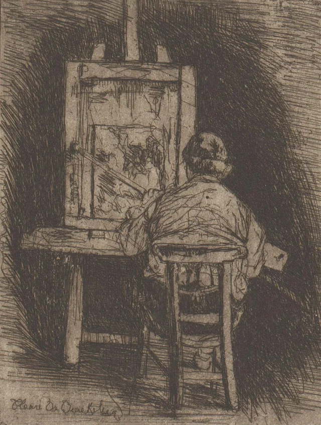 Retrato de Ferdinand de Braekeleer detrás de su caballete, Henri de Braekeleer