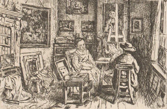 Peintre au travail dans son atelier