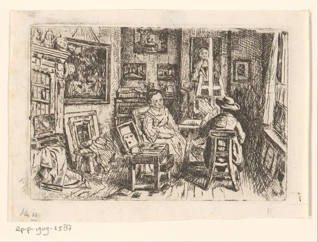 Pintor trabalhando em seu ateliê