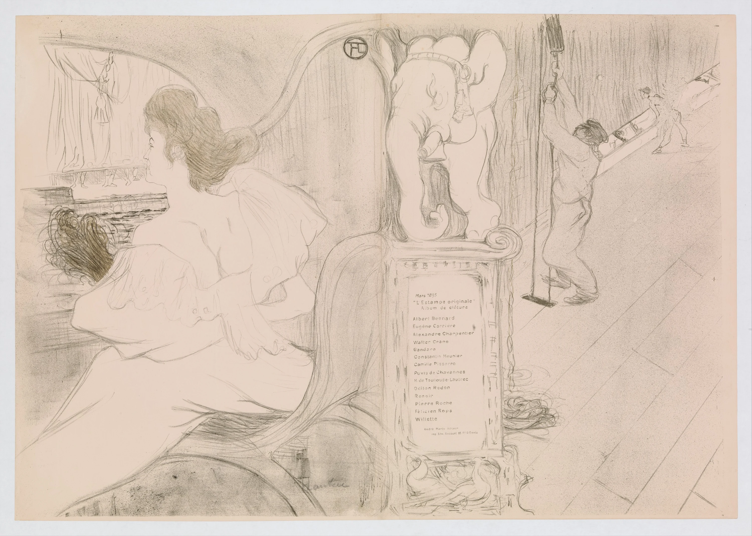 At the Curtain (Au Rideau), from "L'Estampe Originale", Henri de Toulouse-Lautrec