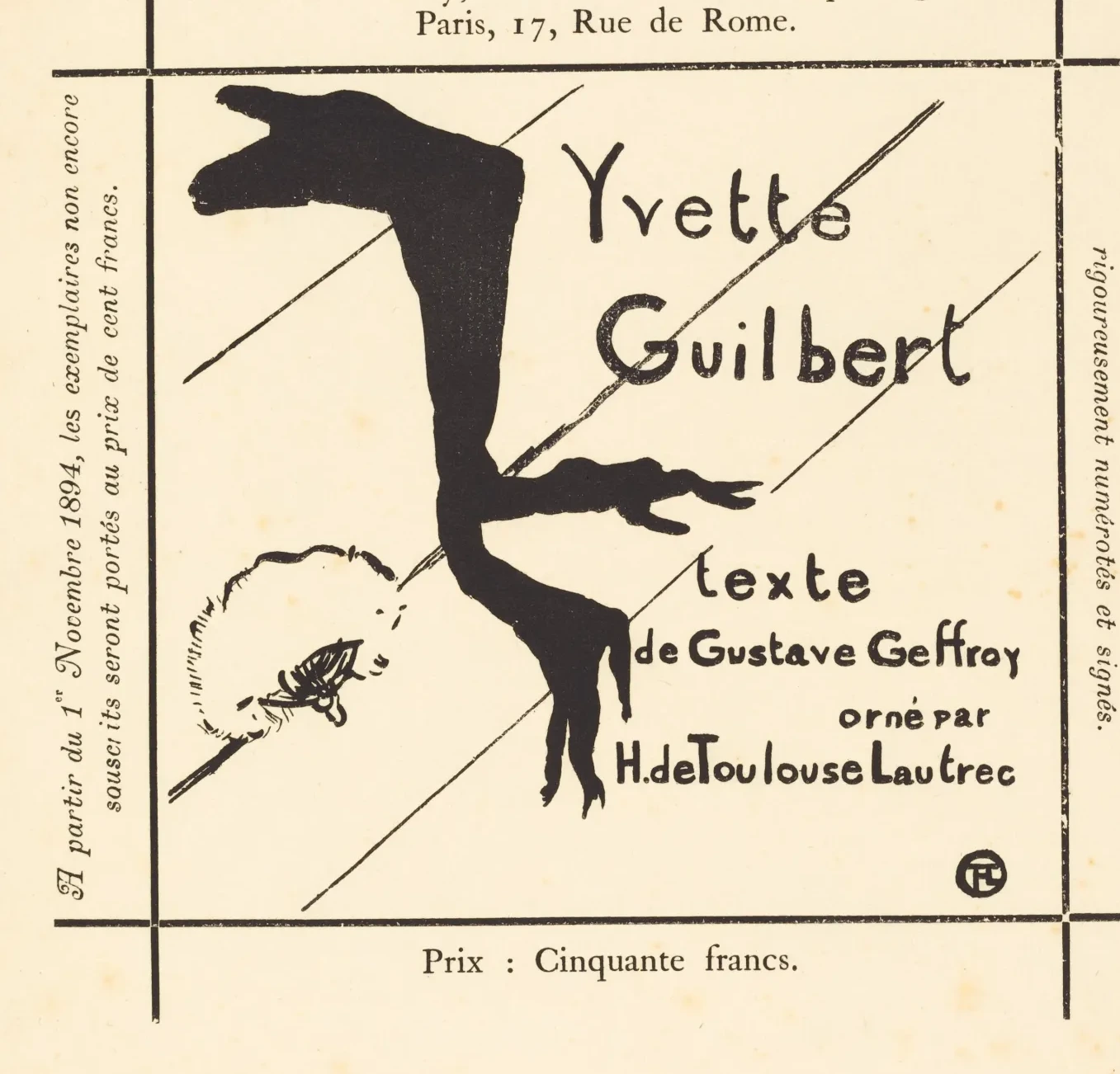 Advertisement for the Album "Yvette Guilbert", Henri de Toulouse-Lautrec