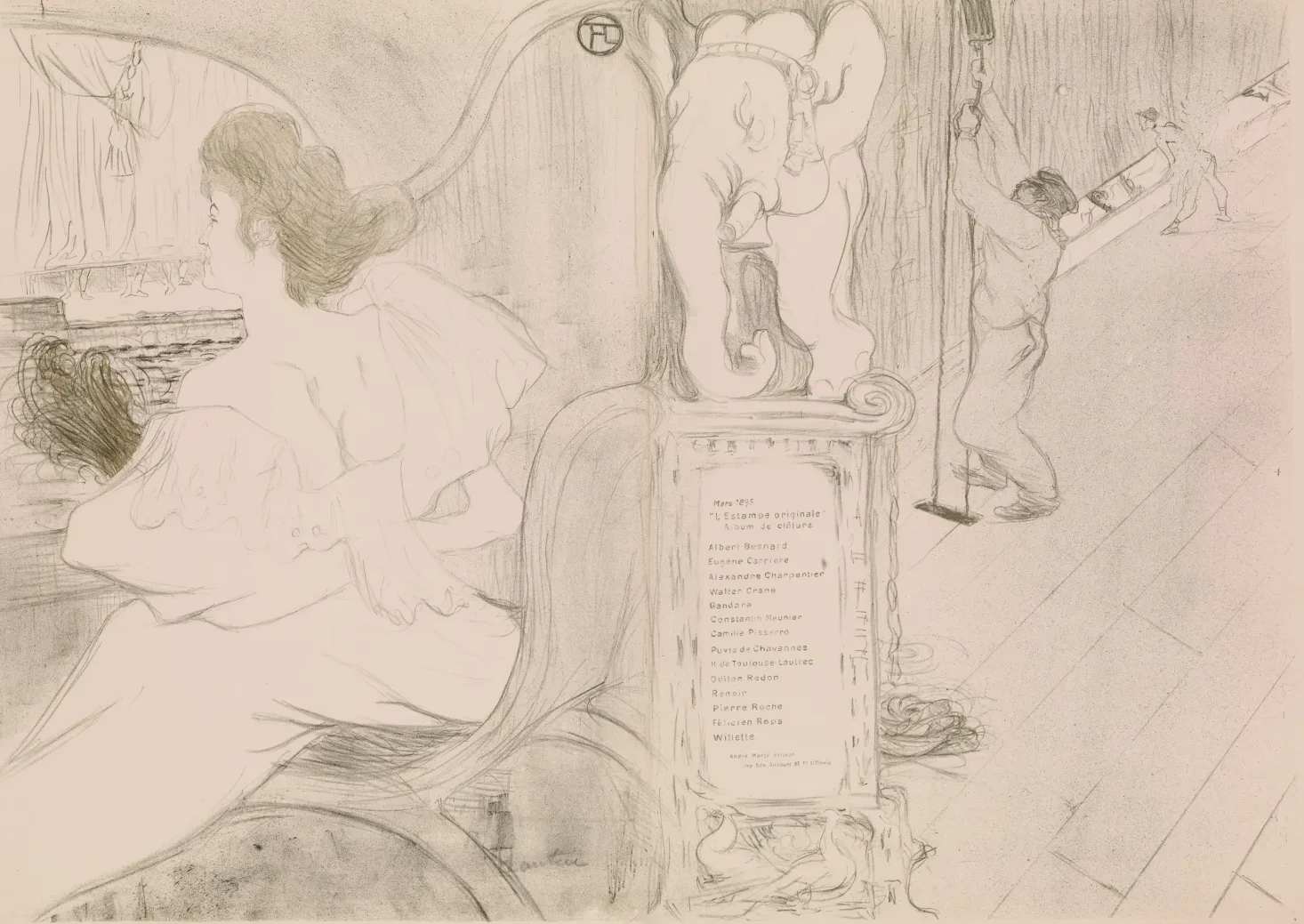 At the Curtain (Au Rideau), from "L'Estampe Originale", Henri de Toulouse-Lautrec
