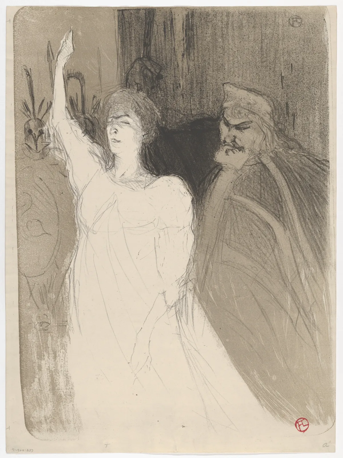 Bartet and Mounet-Sully, in Antigone, Henri de Toulouse-Lautrec