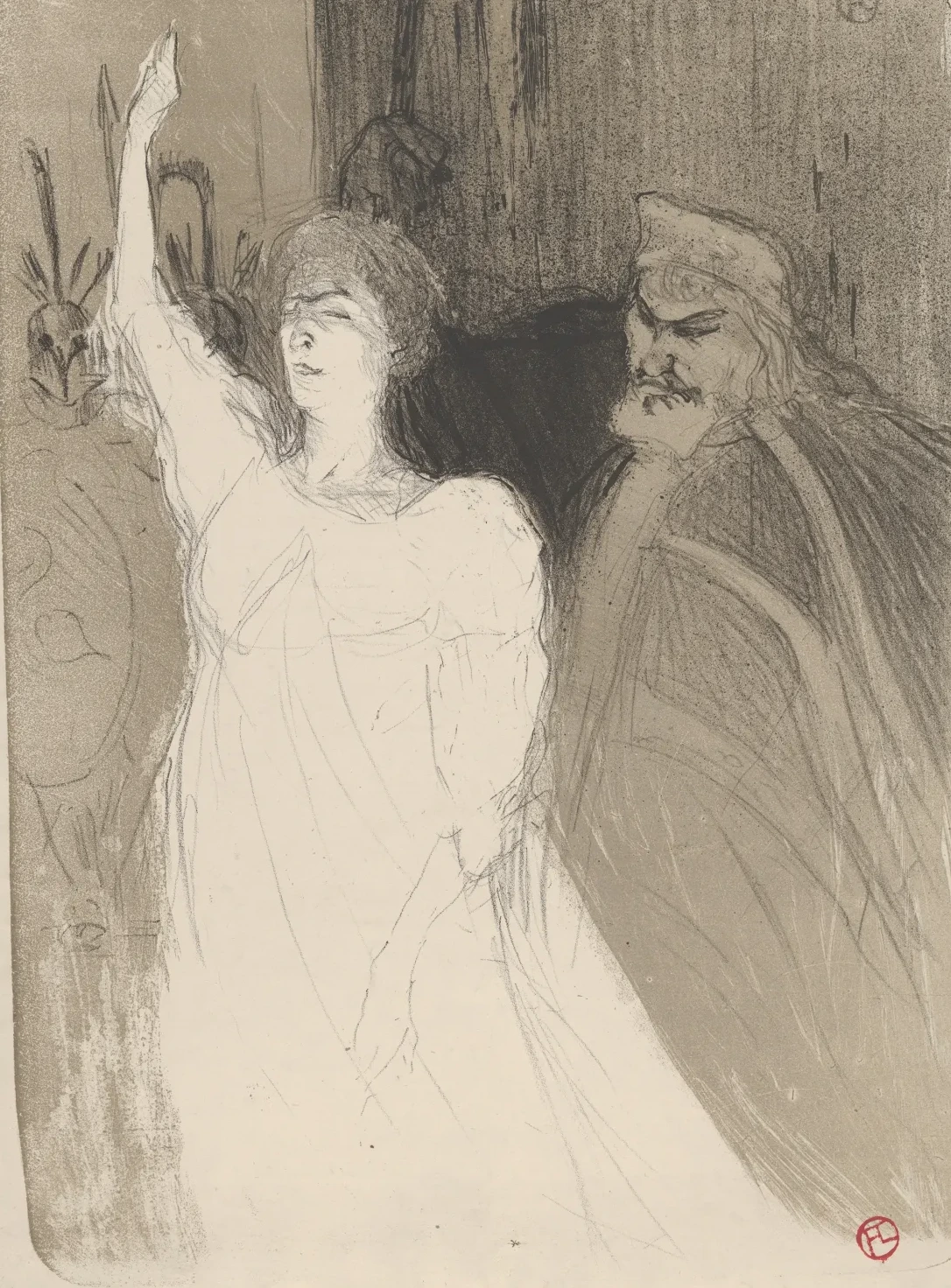 Bartet and Mounet-Sully, in Antigone, Henri de Toulouse-Lautrec