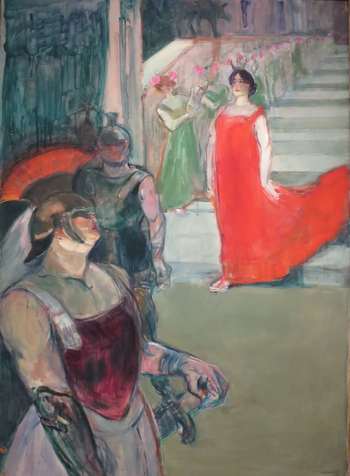 Messaline descend l'escalier bordé de figurants, Henri de Toulouse-Lautrec