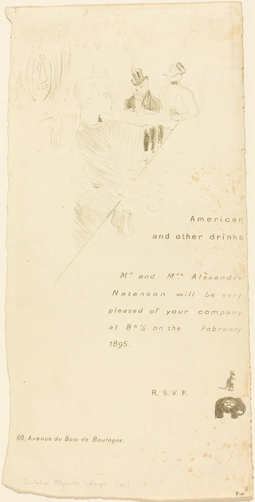 Mr. and Mrs. Alexandre Natanson Invitation, Henri de Toulouse-Lautrec