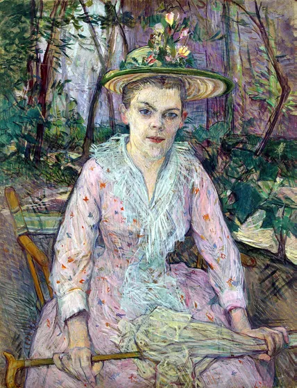 Femme à l'ombrelle, dite Berthe la Sourde, assise dans le jardin de M. Forest