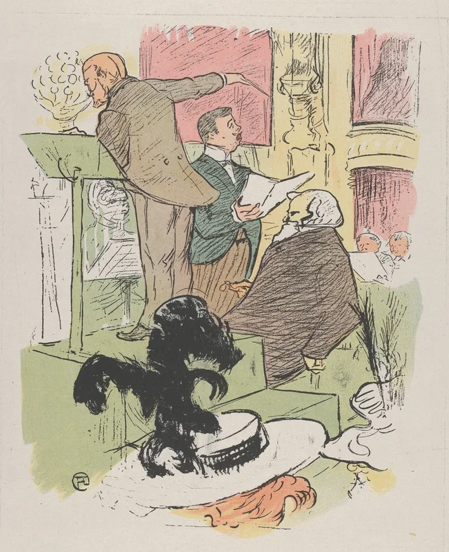 「フランチェスカ・ダ・リミニ」のリハーサルに立ち会うアンブロワーズ・トマ（『ル・リール』第66号、1896年2月8日）