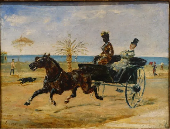Anne Justine Angèle Delva de Dalmarie conduisant un cabriolet