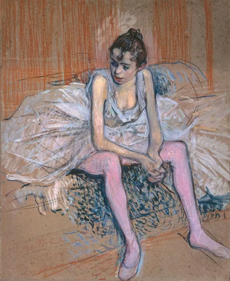 Danseuse assise aux bas roses