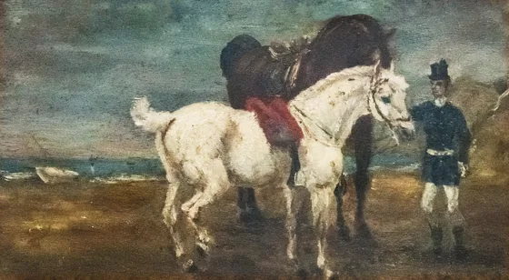 Deux chevaux et groom