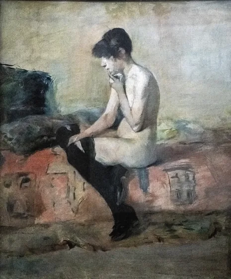 Etude de nu. Femme assise sur un divan