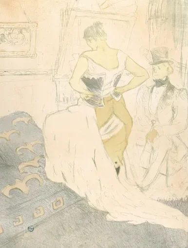 Fastening a Corset – A Passing Conquest, from "Elles"