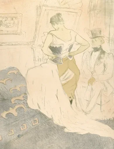 Fastening a Corset, from "Elles"