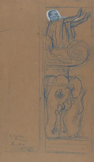 Preliminary Design for the Playbill to "Le Chariot de Terre Cuite"