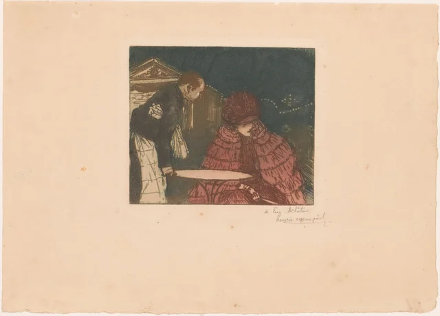 Mulher num terraço com um garçom, Henri Evenepoel