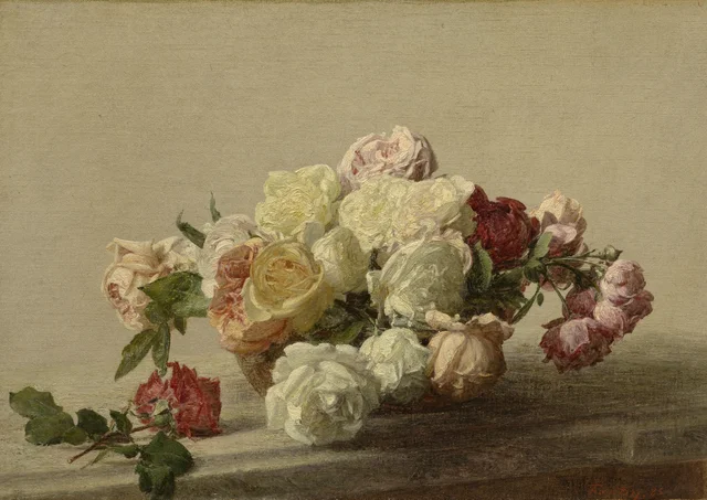 Coupe de roses sur une table de marbre, Henri Fantin-Latour