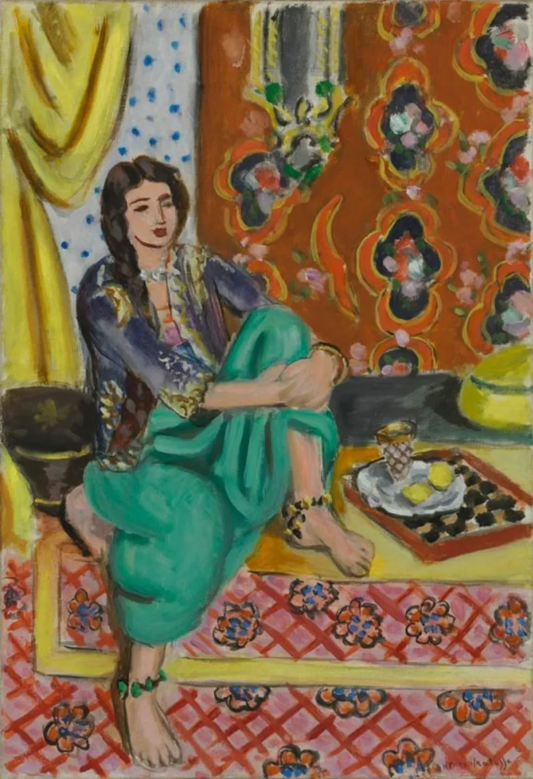Odalisque assise, genou gauche replié, fond ornemental et damier, Henri Matisse