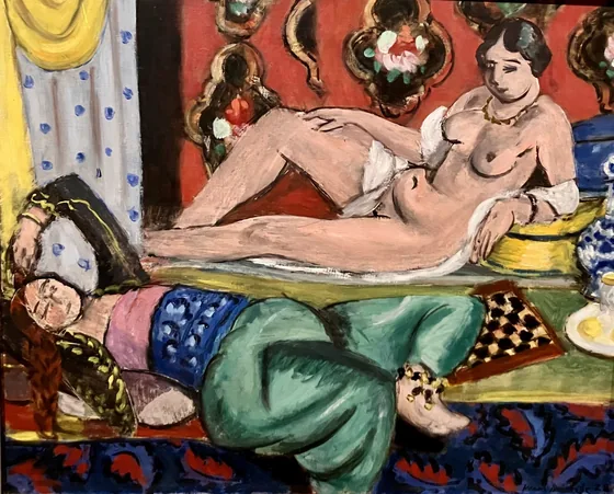 Deux odalisques dont l'une dévêtue, fond ornemental et damier — Henri Matisse