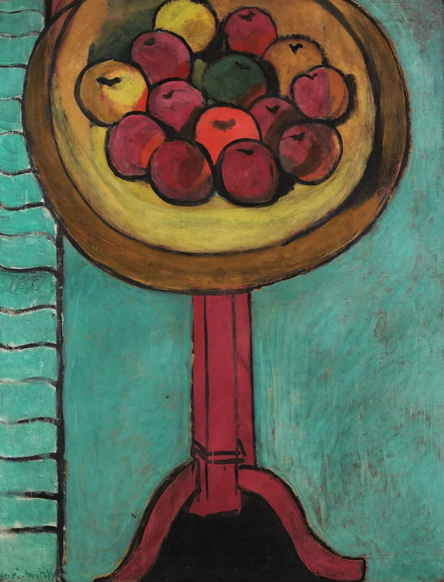 Las manzanas sobre la mesa, sobre fondo verde, Henri Matisse