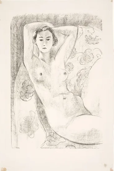 Nu assis dans un fauteuil au décor fleuri — Henri Matisse
