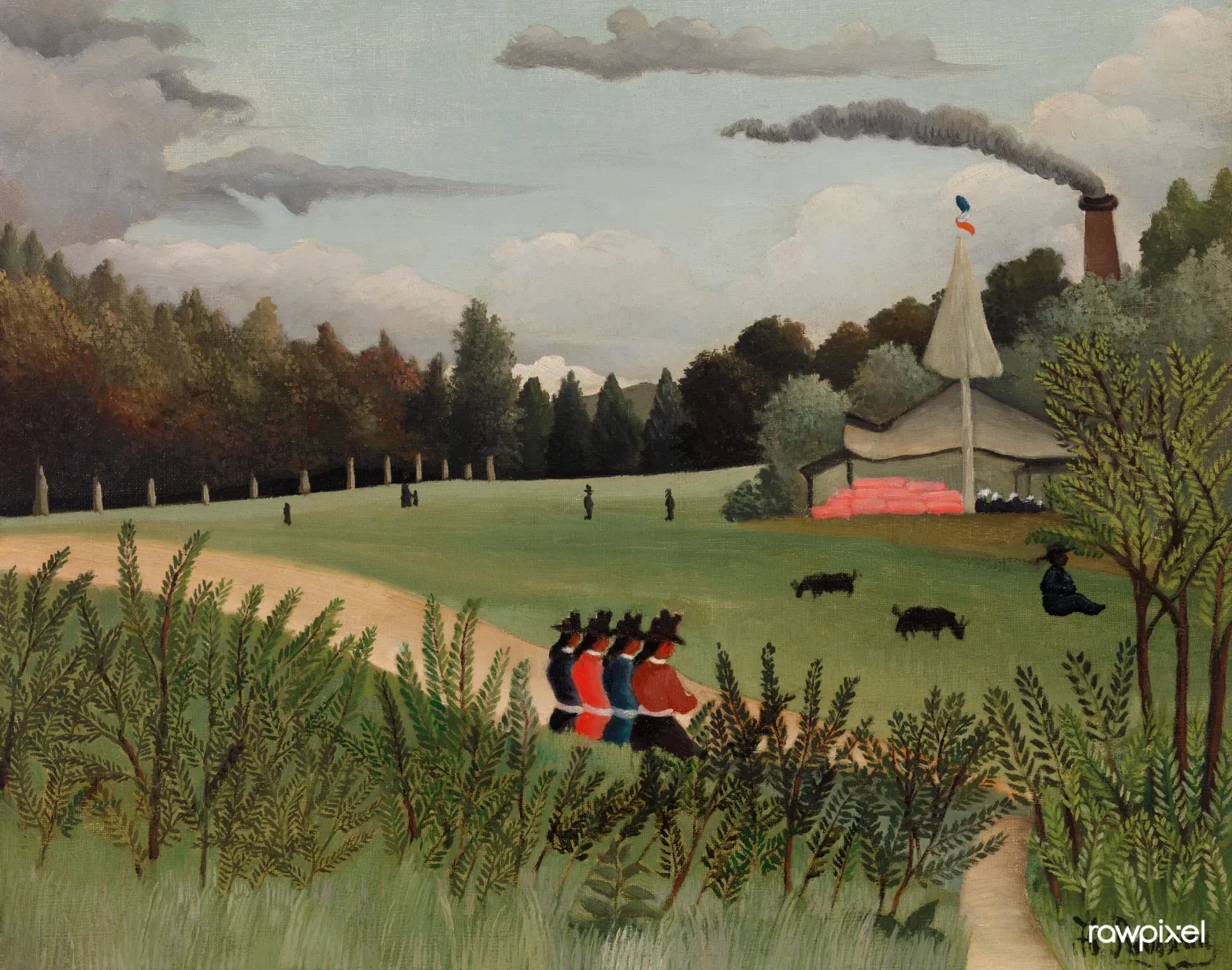 Paysage et quatre jeunes filles, Henri Rousseau