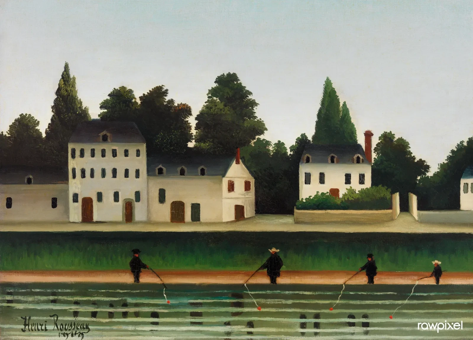 Paysage et quatre pêcheurs à la ligne, Henri Rousseau