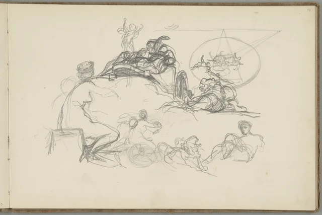 Sketchbook, folio 14: ceiling “Aurora”, chariot and figures