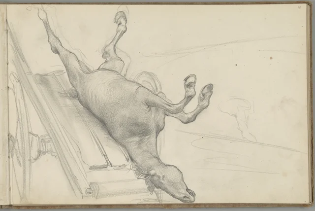 Sketchbook, folio 18: a fallen horse for “Funeral of a Noble Rus”